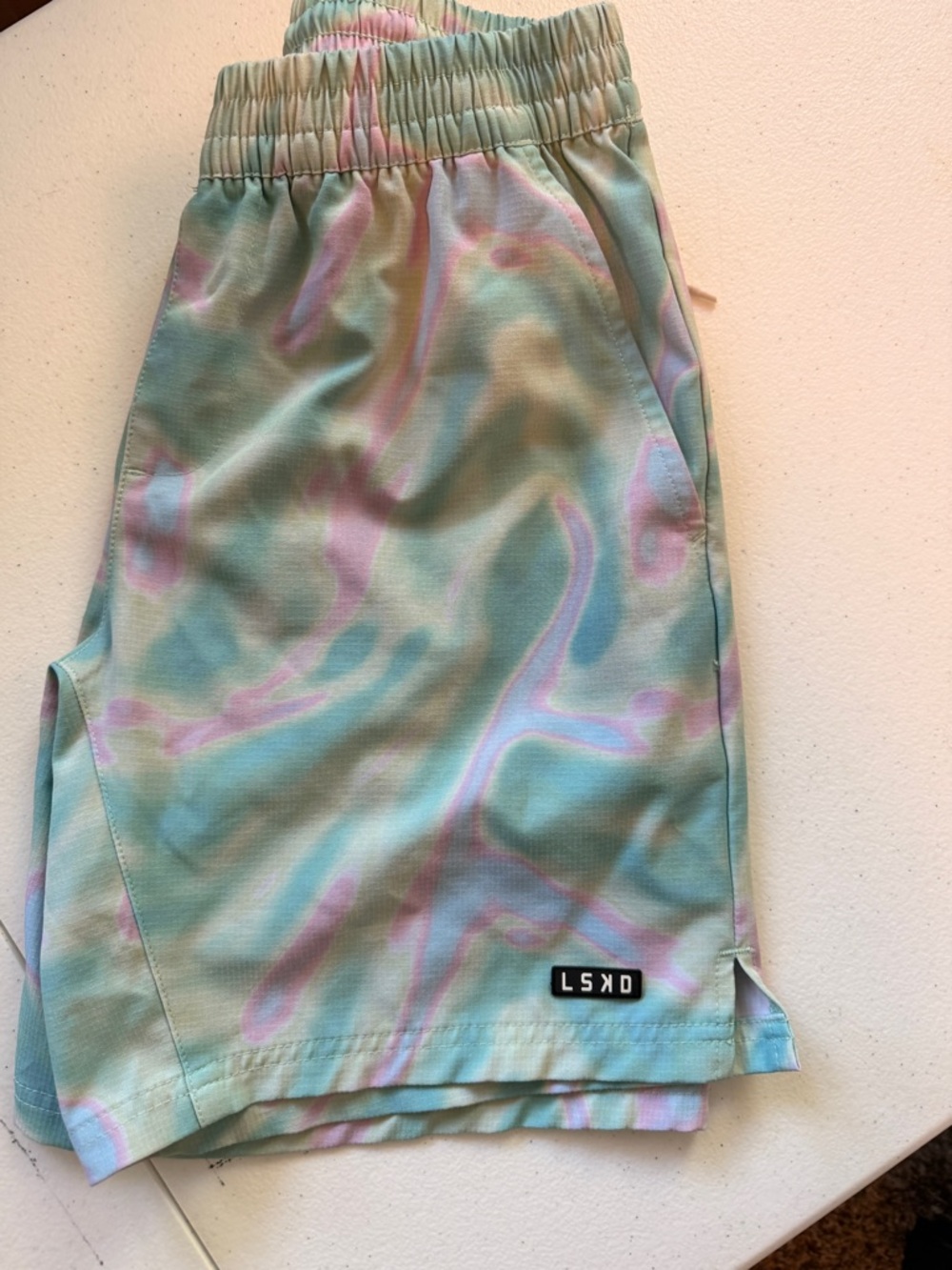 LSKD Men’s Pastel Tie-Dye Athletic Shorts - Mint/Pink